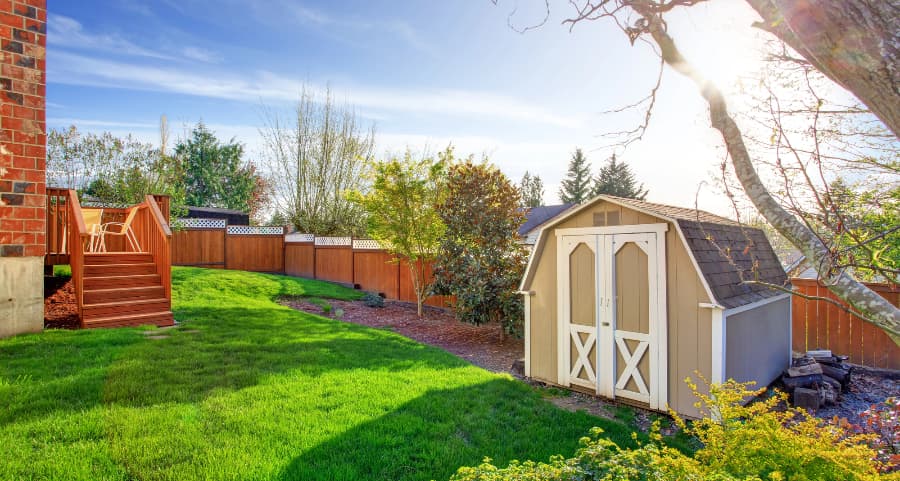 Fenced backyard with storage shed in Chicago